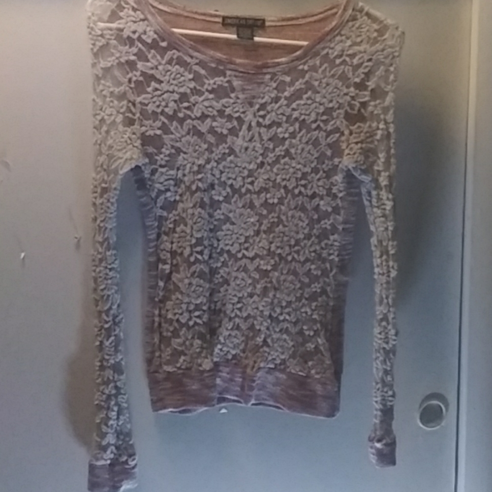 Lace over long sleeve multi red and cream color to
